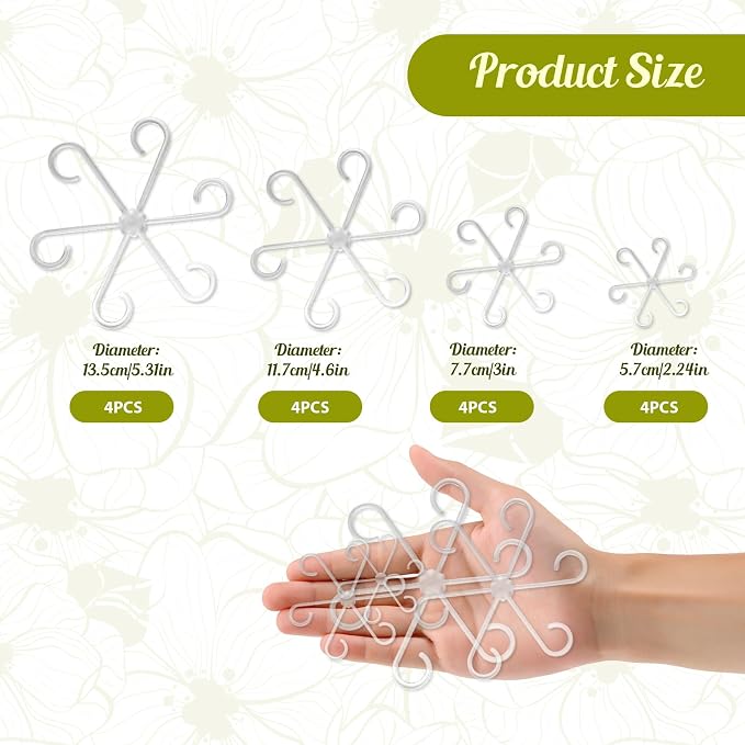 16 Pack Adjustable Indoor Plant Support Stakes, Reusable Plastic Stem Holders & Trellis for Monstera, Pothos, Vines Vertical Growth Air Circulation Stable Stem Support (Clear)