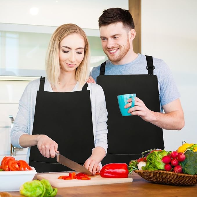 VALOME 2 Pack Kitchen Aprons, Apron for Cooking with 2 Pockets, Unisex Adjustable Neck Strap Chef Aprons for Men Women