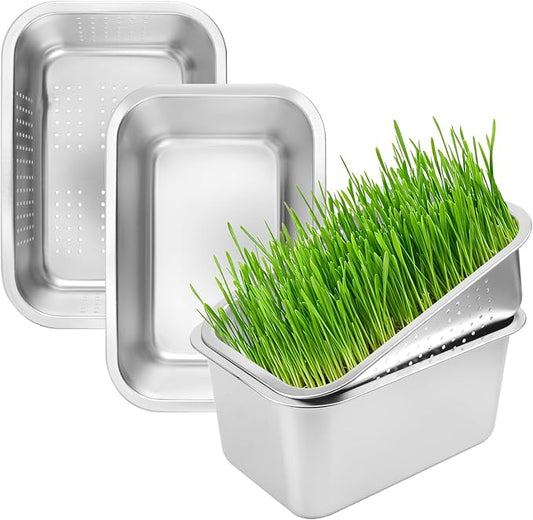 2 Set (4 Pack) Stainless Steel Sprouting Tray, 13 x 9 inches Stainless Steel Germination Trays for Indoor Microgreens, Broccoli Sprouts & Wheatgrass