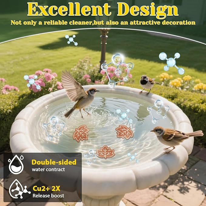 3Pcs Bird Bath Copper Purification Disk 99.99% Pure Copper Water Cleaning Discs 0.6mm Physical Clean Water for All-Season Universal Natural Fit for Outdoor Birdbaths Bowls Garden Fountain(Maple Leaf)