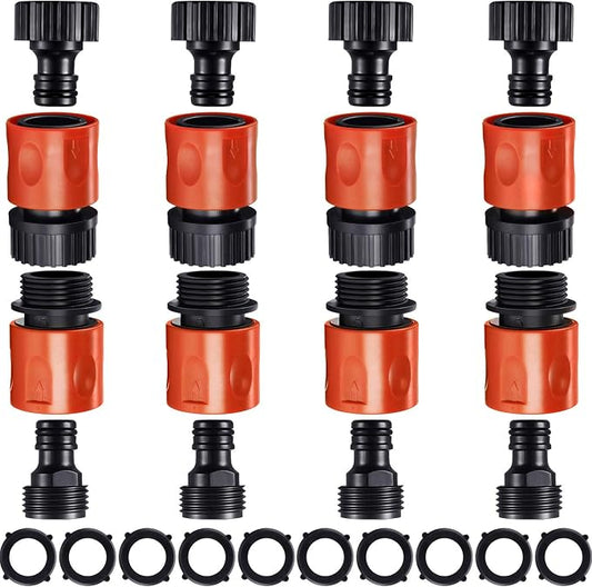 Hotop 16 Pieces Garden Hose Quick Connector 3/4 Inch Plastic Water Hose Fittings Male and Female Connectors End Adapters with 10 Pieces Rubber Gaskets(Red, Black)