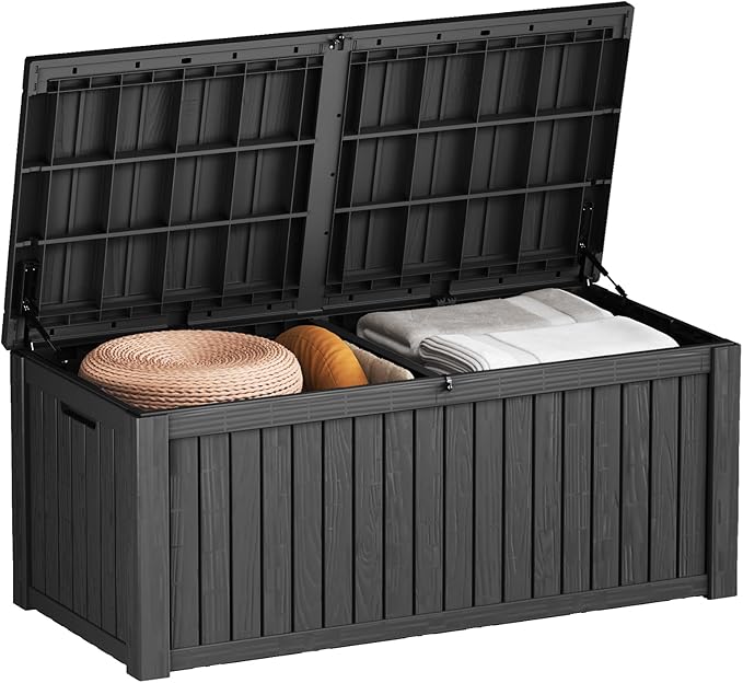 TARKARI 180 Gallon Outdoor Storage Box Waterproof, Resin Deck Boxes with Lockable Lid & UV-Resistant for Patio, Pool, Garden Furniture Cushions & Accessories, Black