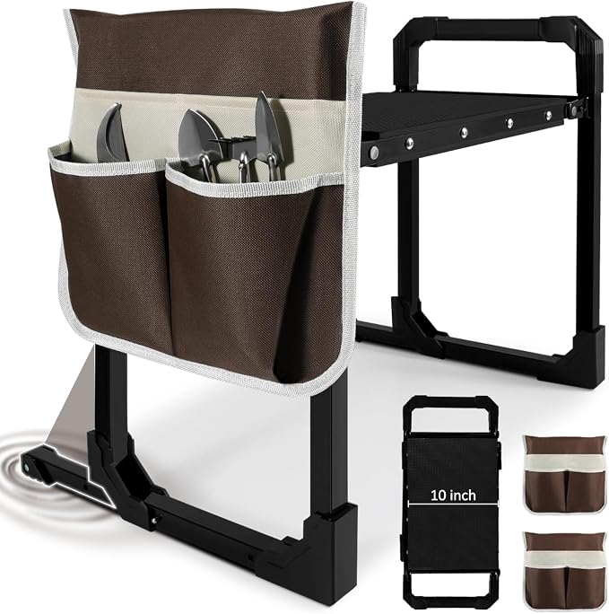 Garden Kneeler and Seat, Gardening Kneeler Foldable Garden Stool with Anti-Tipping and 10" Thicken & Widen Soft Garden Kneeling Pad,Great Gardening Gifts for Women Men and Seniors (Brown)
