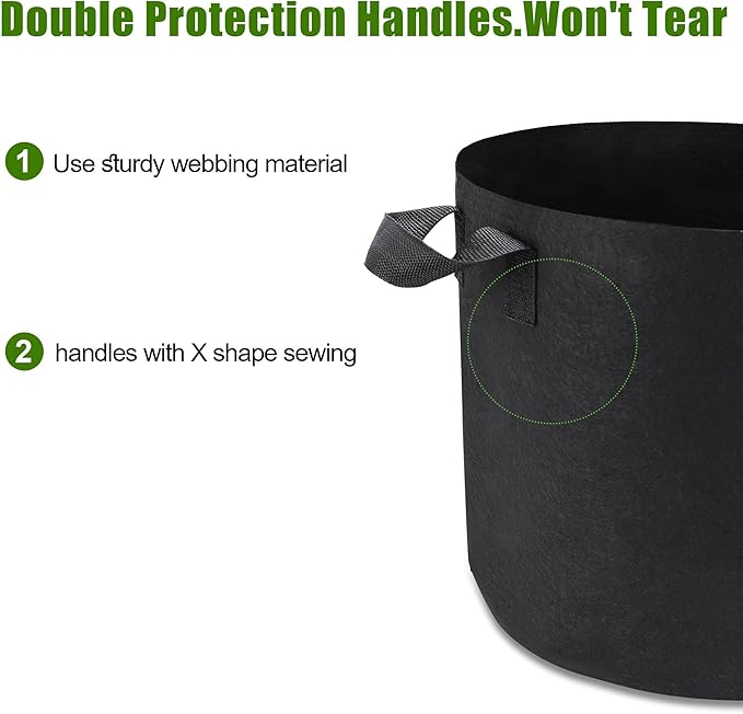 12-Pack 5 Gallon Plant Grow Bags, Heavy Duty Aeration Fabric Pots with Handles for Garden and Planting