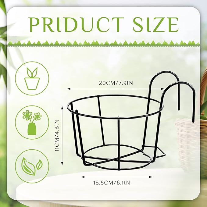 Wesiti 10 Pcs Round Hanging Railing Planters Outdoor Balcony Planters Metal Hanging Baskets Flower Pot Holder for Fence Indoor Porch Shelf Container(8 Inch,Black)