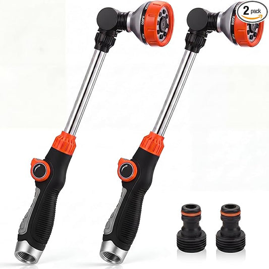 Hushee 2 Pack 18.5-Inch Metal Watering Wand with 180° Rotating Head, 8 Adjustable Spray Patterns & Thumb Control Nozzle – Perfect for Hanging Baskets, Shrubs & Plants, Durable Garden Hose Sprayer