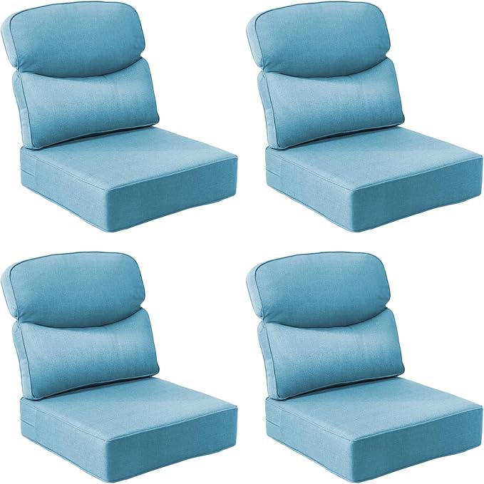 Outdoor Cushion Set for Patio Furniture, UV Resistant, Water Resistant - 6 Inch Thick Dual Layer Back Support Cushions– 24x24 Inch Patio Seat Covers for Chair/Sofa/Couch | Light Blue | 4-Pack |