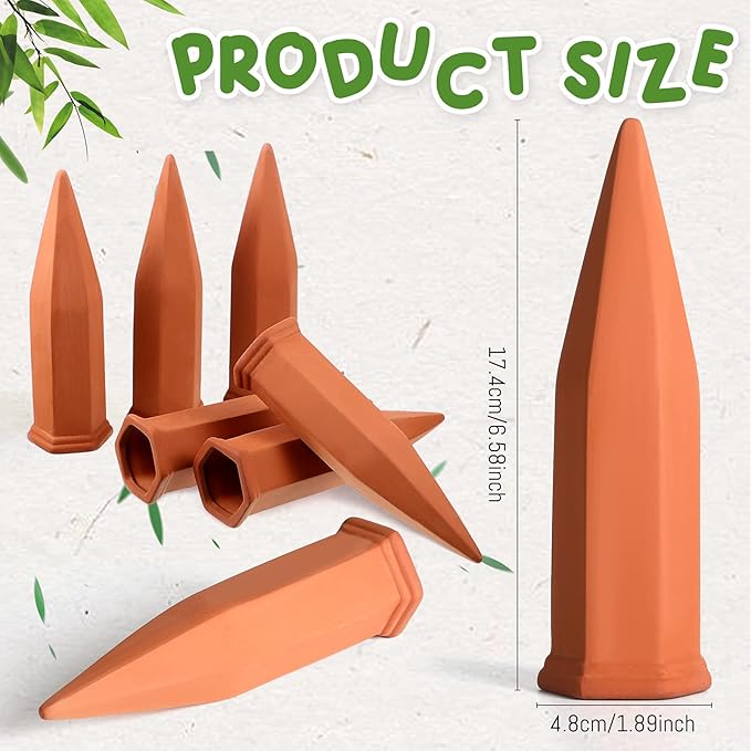 Jovitec 8 Pieces Terracotta Plant Watering Stakes Self Watering Spikes Automatic Plant Waterers Devices for Indoor Outdoor Home and Office Plants (Rustic Red)