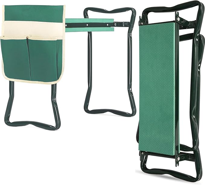 FozsKeylf Garden Kneeler and Seat, Soft EVA Kneeling Pad Stool with Tool Pouch, Heavy Duty Foldable Gardener Stool, Green