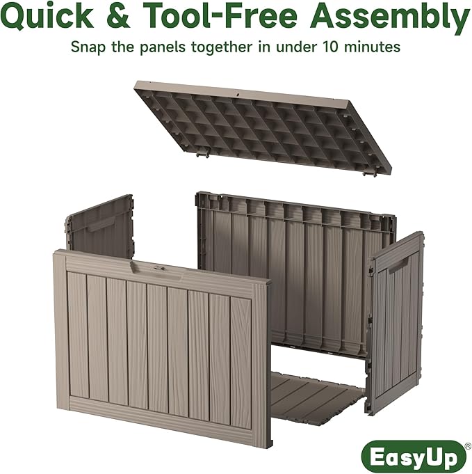 EasyUp 55 Gallon Deck Boxes Outdoor Waterproof, Resin Outside Storage Box for Patio Cushion Furniture Pool Accessories Garden Tools Indoor Outdoor Storage Bench (55 Gallon, Gray)