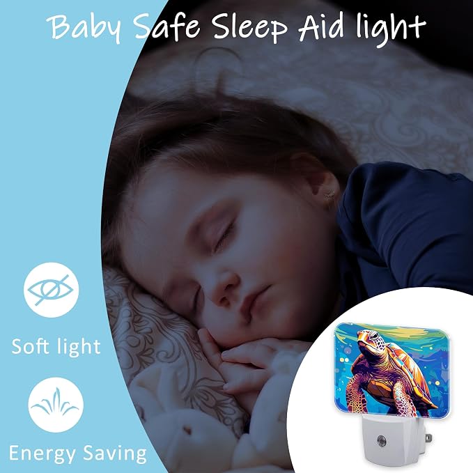 Night Light Sea Turtle Plug-in Wall LED Night Lamp with Dusk-to-Dawn Smart Sensor Lamp for Adult Bedroom Living Room Hallway Kitchen