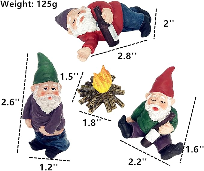 MUAMAX Miniature Garden Gnomes Fairy Garden Gnome Figurines Small Fairy Gardens Accessories Funny Campfire Gnomes Set of 3