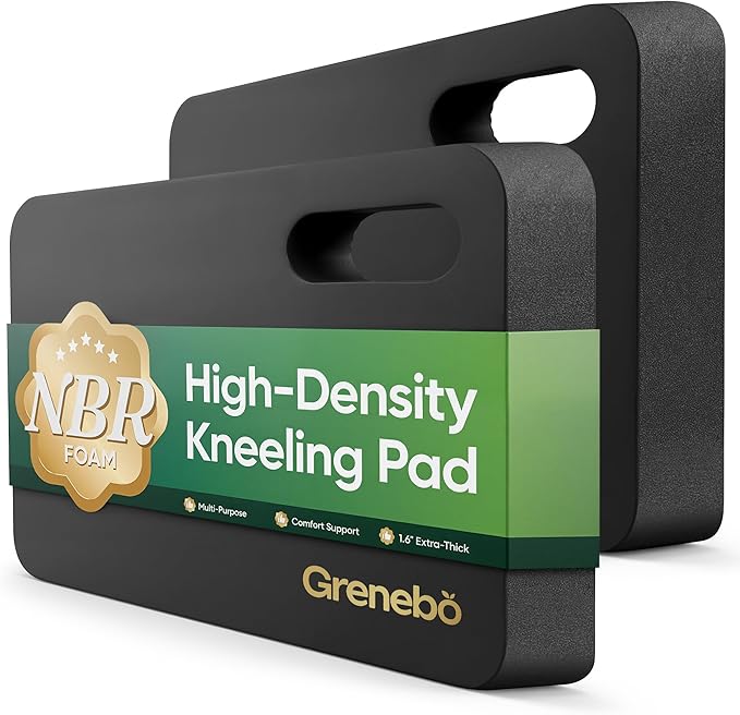 Grenebo High-Density NBR Foam Garden Kneeling Pad, 1.6" Extra Thick Gardening Pads for Kneeling, Ultra Soft Kneeling Pads for Gardening, Work, Exercise, Yoga, 17.3×11×1.6 in (2, Black)