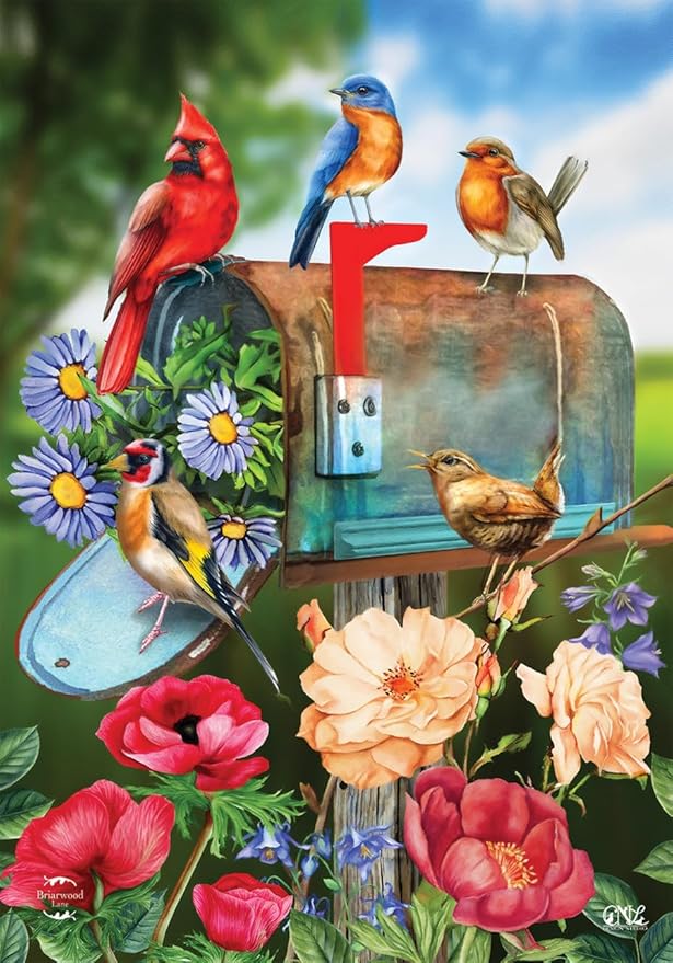 Birds and Mailbox Spring Garden Flag 12.5 x 18 Floral Cardinal Briarwood Lane