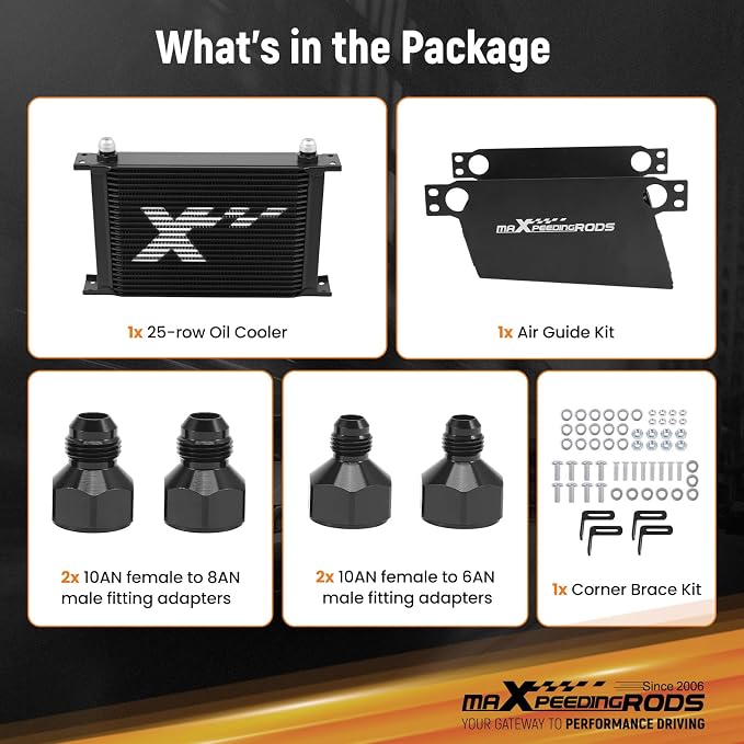 maXpeedingrods 25 Row Engine Oil Cooler, 10AN Stacked Plate Transmission Engine Oil Cooler Universal British Radiator Aluminium Black