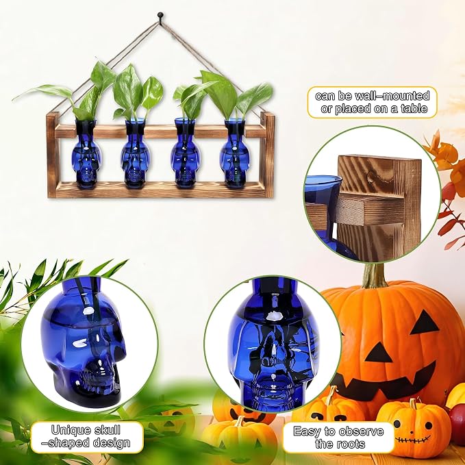 Plant Propagation Stations Halloween Skull Plant Terrarium Kit Glass Vases Gift for Father Air Planter Home Office Decor