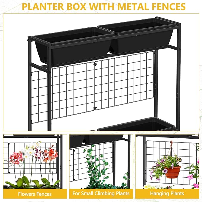 ETELI Vertical Raised Garden Beds Outdoor Elevated Herbs Garden Planter Boxes with Trellis and Legs 32.4" Flowers Beds Vertical Planters for Small Climbing Plant Vegetables Patio Balcony, Black