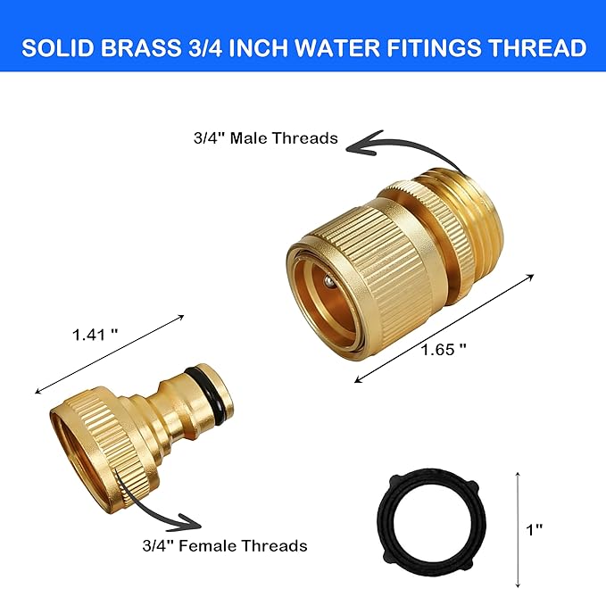 Hourleey Garden Hose Quick Connect, 6 Set Solid Brass 3/4 Inch GHT Thread Garden Hose Quick Connect Fittings, No-Leak Male and Female Water Hose Quick Release Connectors