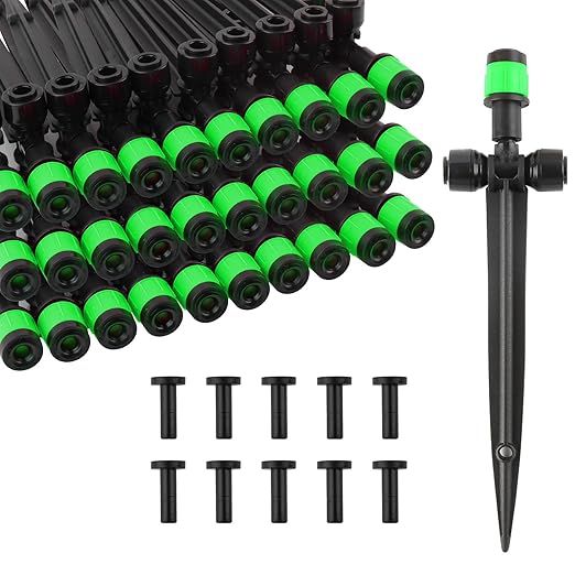 Kalolary Drip Irrigation Emitters, 30pcs Quick Connect Adjustable 360 Degree Water Emitters for for 1/4" Tubing, Durable Irrigation Drippers for Garden, Lawn, and Greenhouse Watering Systems(Green)