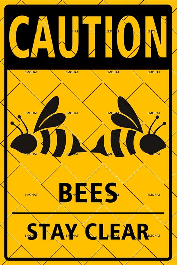 EMOHAT Caution Bees Stay Clear Metal Tin Sign, Aluminum Warning Sign, 8x12 Inch Bee Wall Decor for Garden & Yard, Rustic Farmhouse Outdoor Indoor Decor
