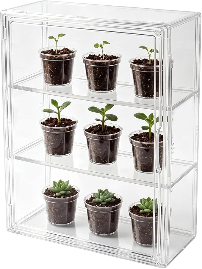 Klmnop Clear Mini Greenhouse for Indoor, Small Green House with Magnetic Waterproof Door for Small Plants & Germination, Stackable Tabletop Greenhouse for Windowsill or Home, 14.2"x10.6"x5.5"