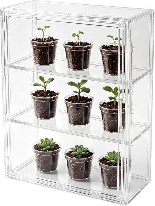 Klmnop Clear Mini Greenhouse for Indoor, Small Green House with Magnetic Waterproof Door for Small Plants & Germination, Stackable Tabletop Greenhouse for Windowsill or Home, 14.2"x10.6"x5.5"