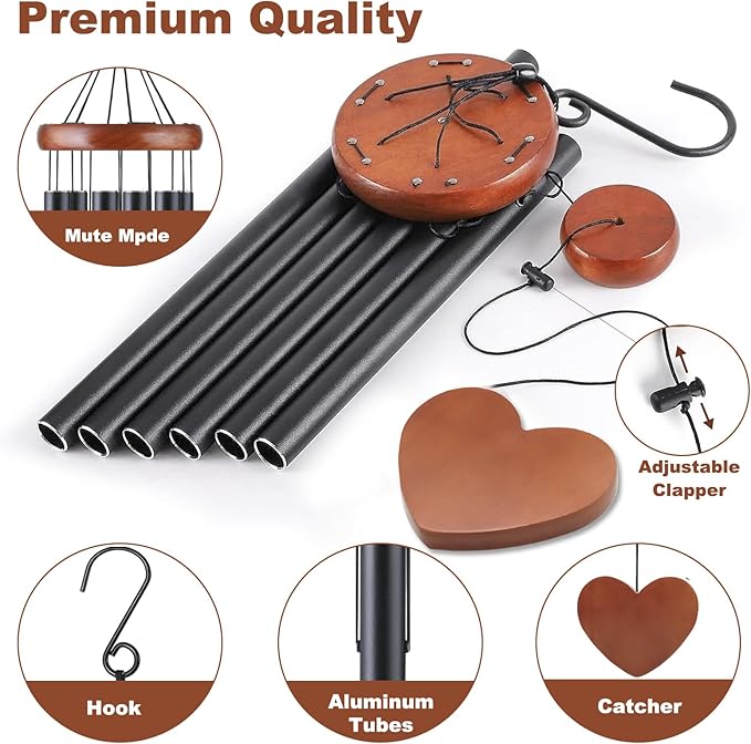 Black Metal Wind Chimes Outdoor Large, Modern Aluminum Deep Tone Tubes, Decorative Hanging Wind Chime for Patio Garden Porch Yard Balcony, Stylish Home Decor