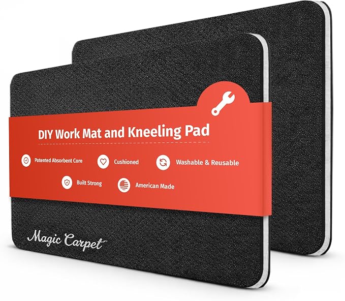 Magic Carpet® DIY Work Mat and Kneeling Pad (2-Pack) | 18″ × 11.75″ | Heavy-Duty Absorbent & Puncture-Resistant Pad for Garage, Crafts, & Gardening | Washable | Made in USA | Recycled Material | Pulls Spills Into the Core So Floors Stay Dry, Puncture-R...