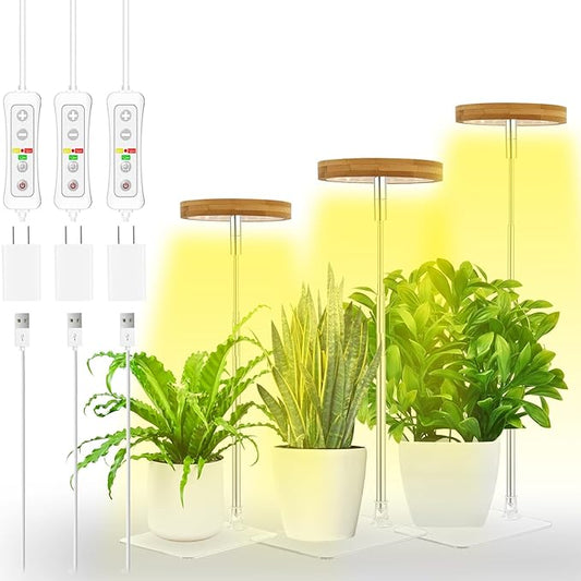 yadoker Halo Plant Grow Light,LED Growing Light with Base,Full Spectrum for Indoor Plants,Height Adjustable, Automatic Timer, 5V Low Safe Voltage,Idea for Small Plants(3 Pack)