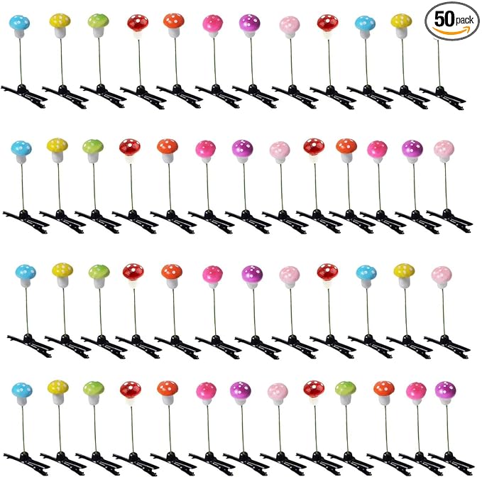 50pcs Bean Sprout Hair Clips Mixed Style Rave Plant Hairpins Flower Plant Hair Clip Funny Butterfly Mushroom Headwear Hair Accessories for Women Kids Girls Lady Home School Party(Mushroom)