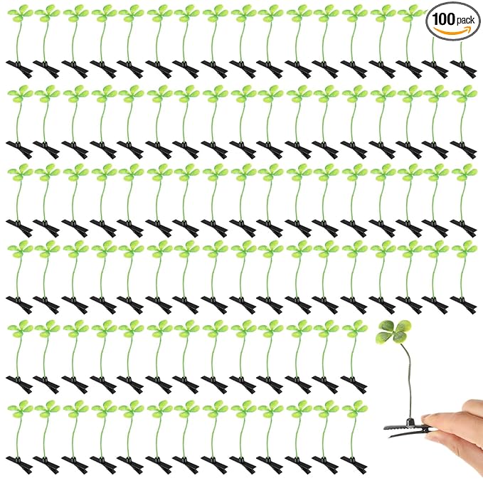 Tigeen 100 Pieces Bean Sprout Hair Clip Funny Plant Hairpins Grass Flower Butterfly Mushroom Hair Accessories (Four Leaf Clover)