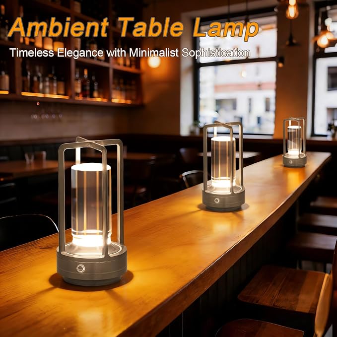 Rechargeable Table Lamp Cordless, 3 Color | Crystal | Stepless Dimming, for Bedroom, Cafe, Camping, Dining Table, Home Decor, 2 Pack (Silver)