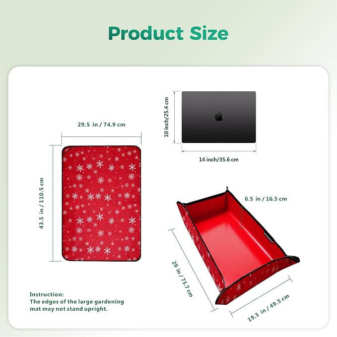 Plant Transplanting Mat - Thickened Waterproof Potting Mat, Succulent Gardening Mat, Portable Repotting Mat for Mess Control, Indoor Outdoor Use (PVC-Red Snowflake 43.5 x 29.5)