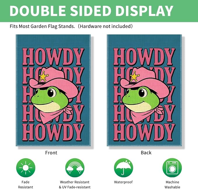 Perfectinsoy Howdy Funny Garden Flag, Inclusion Equality Human Rights Yard Banner, Cute Frog Flags, Welcome Yard Home Farmhouse Patio Lawn Western Outdoor Decor, Housewarming Flag Gifts