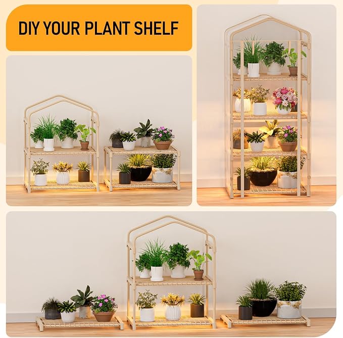 SPECILITE Indoor Greenhouse with Grow Lights - Adjustable 4 Tiers 27.6"L×19.3"W×61.4"H Mini Greenhouse with Zip PVC Cover and 45W Plant Light, Portable Green House with Timer for Winter &Indoor Plants