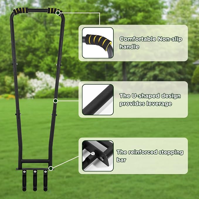 Manual Lawn Coring Aerator Tool with 3 Replaceable Hollow Tines, U-Shaped Non-Slip Handle & Foot Pedal for Garden and Yard Aeration