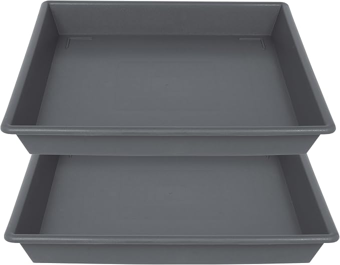 NIMYAU Square Plant Saucer 16 Inch 2 Pack, Plant Stand Plant Trays for Pots Heavy Duty Gray Plastic Plant Saucers for Indoors Outdoors, Flower Pot No Holes Plant Lover Gardening Gifts