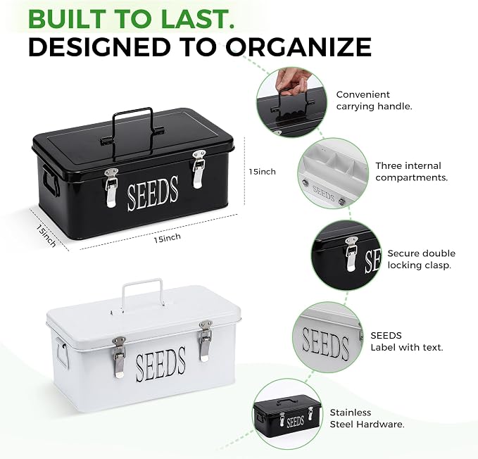 Premium Seed Organizer Box with Internal Compartments and Divider Tabs. (White)