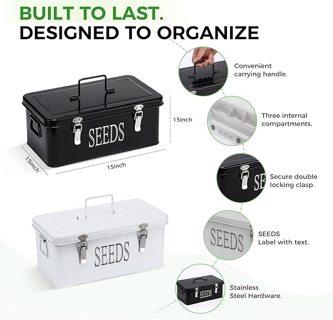 Premium Seed Organizer Box with Internal Compartments and Divider Tabs. (Black)