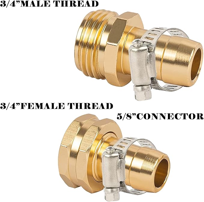LIULO TOOL Garden Hose Repair Connector with Clamps, Fit for 3/4" or 5/8" Aluminum Garden Hose Fitting, Male and Female Hose Fittings, 5 Sets