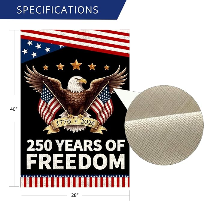 250 Anniversary usa Garden Flagfor Outside, USA 250 Years of Freedom Banner 4th of July Decorations Yard Sign Patriotic Double-Sided Waterproof House Flag 28x40 Inch 250 Year American Flag