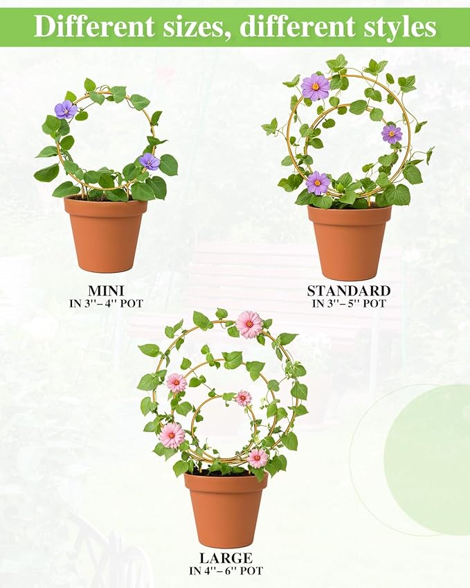 3 Pack Circle Plant Trellis Indoor, Small Metal Plant Support Stake for Climbing Plants, Different Sizes Round Garden Trellis for Ivy and Flowers Outdoor (Gold)