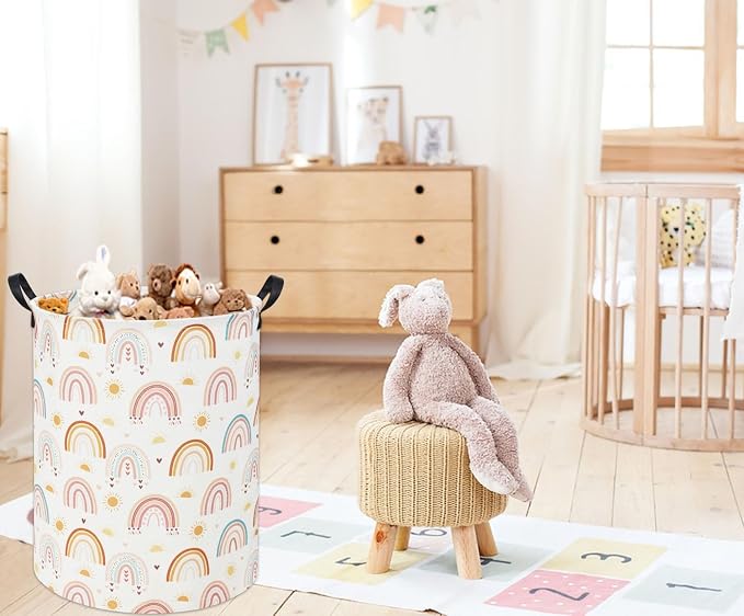 Rainbow Kids Laundry Basket Baby Hamper Rainbow Toy Storage Bin for Boys Room Decor Baby Nursery Hamper Gift Baskets for Bedroom Bathroom(Sun Rainbow)