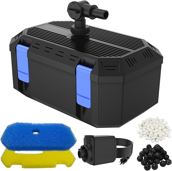 Pond Filter Pump with 4-Stage Filtration System | 25W 400GPH Submersible Pond Pump | Pond Filter Box for 200-350 Gal Outdoor Koi Fish Pond, Garden, Fountain, Waterfall & Water Feature