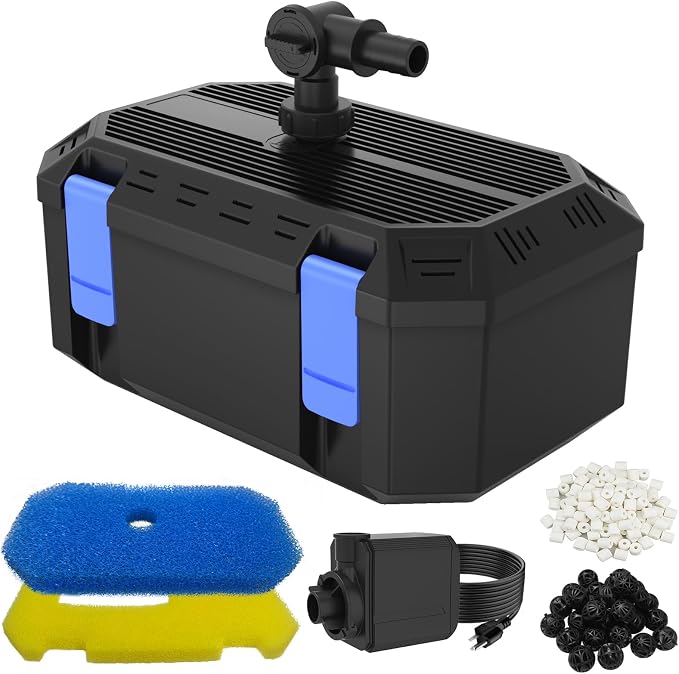 Pond Filter Pump with 4-Stage Filtration System | 40W 850GPH Submersible Pond Pump | Pond Filter Box for 500-750 Gal Outdoor Koi Fish Pond, Garden, Fountain, Waterfall & Water Feature