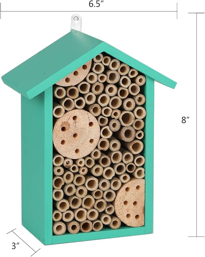 Topadorn Insect Habitat Wall Mounted Bee House Natural Bamboo Tube Bee Hotel with Metal Hanging for Outdoor Garden or Yard Bee House Attracts Many Types of Bees,Green