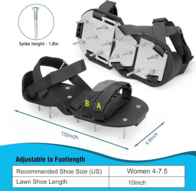MOFEEZ Lawn Aerator Shoes for Grass - Pre-Assembled Grass Aerator Shoes for Lawn - Soil Yard Aerator Tool for Aerating Patio Garden, Black, Small