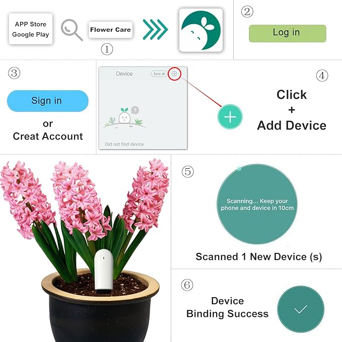Soil Moisture Meter 4 in 1,Plant Water Monitor,Automatically detect Moisture/Temperature/Light/Fertility,Can Connect to Mobile Phone via Bluetooth,Hygrometer Sensor for Indoor Plants (3pc)