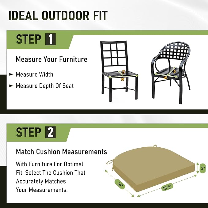Basic Beyond Outdoor Chair Cushions Set of 4, Outdoor Cushions for Patio Furniture, Water Resistant Patio Chair Cushions with 2 Ties, 17x16x2, Khaki