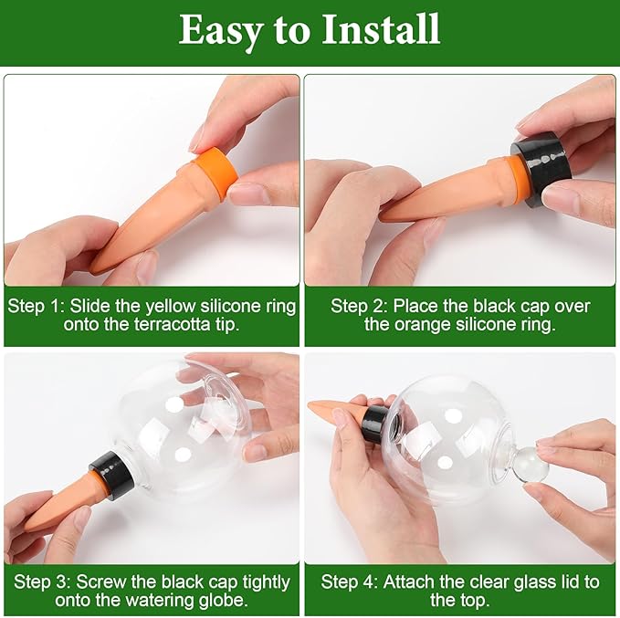 Zhehao 6 Pack Self Watering Globes with Plant Labels, 17 oz Top Fill Self Water Planter Insert Slow Release Automatic Water Bulbs Plastic Plant Watering Devices System with Terracotta Spike Stakes